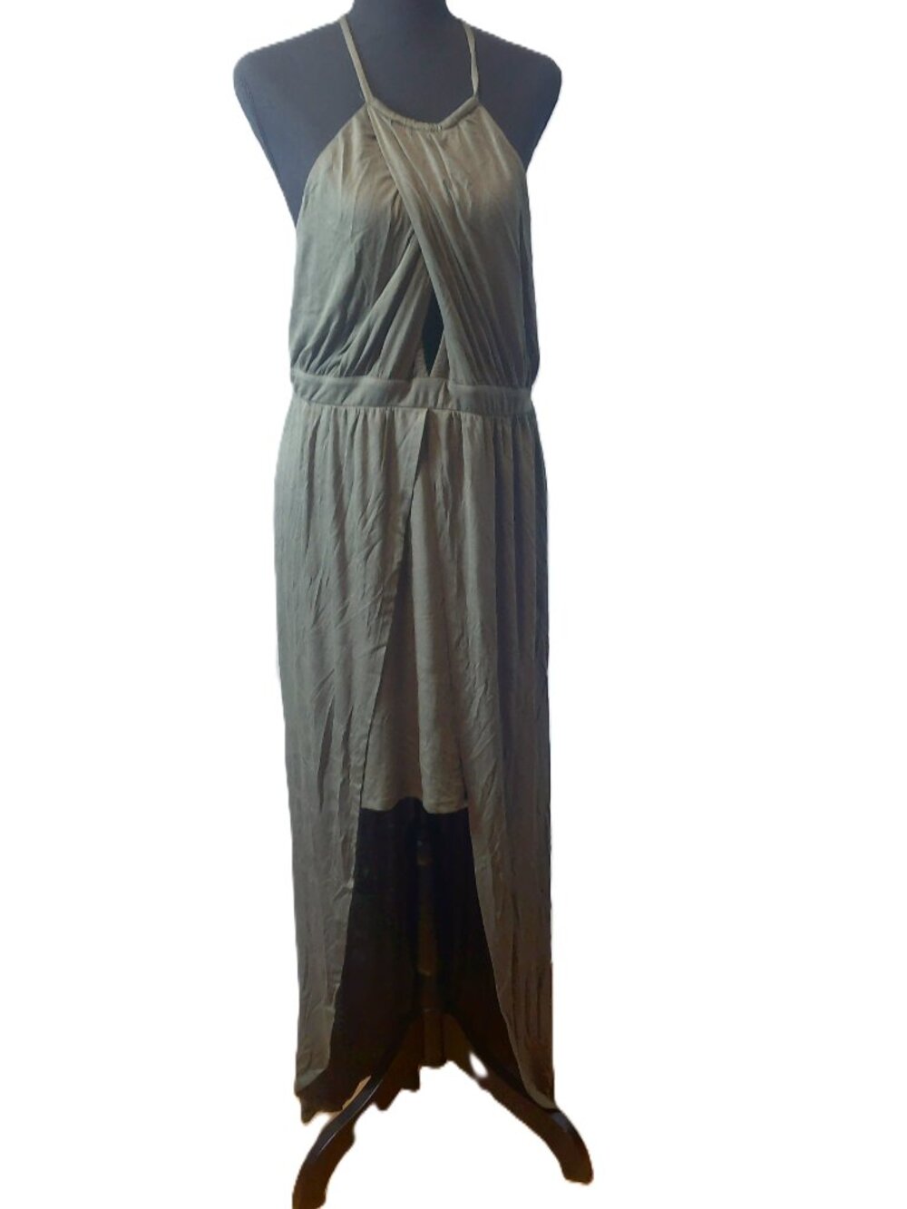 VENUS Olive Green Criss Cross Halter High Low Maxi Dress Boho Festival